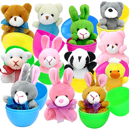 ZMCINER 12 Prefilled Easter Eggs with Plush Filled Easter Eggs with Inside for Easter Basket Stuffers, Easter Party Favor