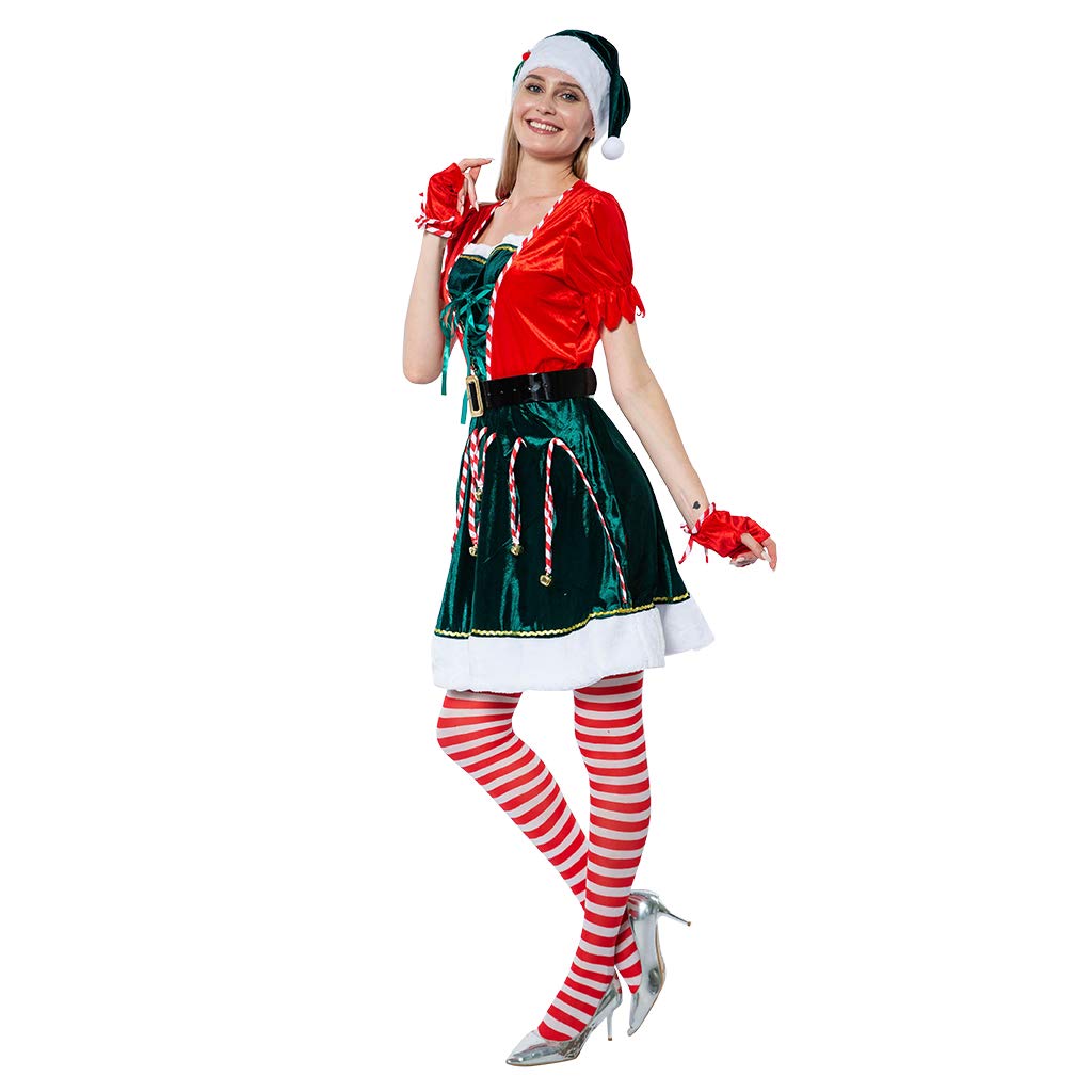 EraSpooky Damen Weihnachten Elfe Kostüm Faschingskostüme Cosplay Party Karneval Fastnacht Kleid für Erwachsene