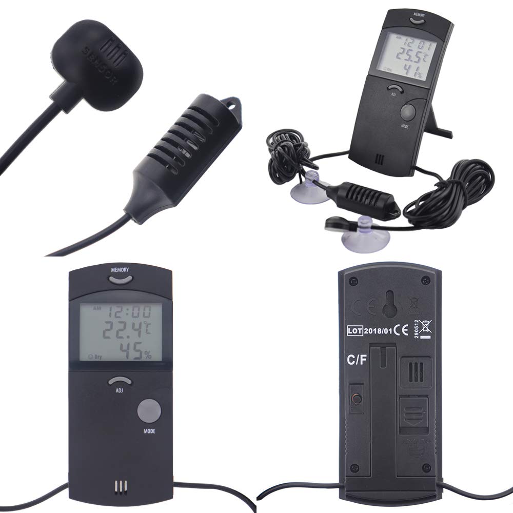 Thermomètre hygromètre numérique pour reptile avec deux sondes à distance – Thermomètre vivarium max min idéal pour aquariums et vivariums de reptiles