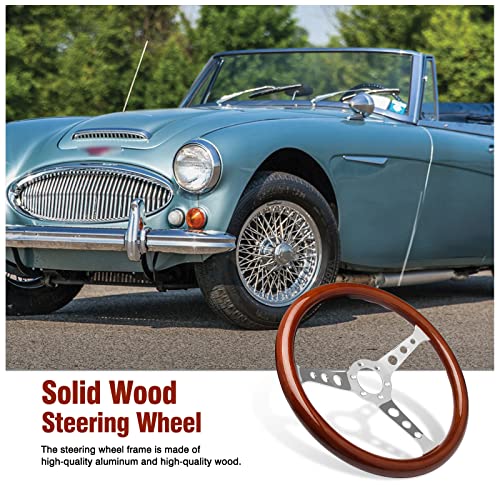 Top10 Racing 380Mm 15" Inch Classic Nostalgia Style Wood Grain Steering Wheel Slotted 3 Spoke Steering Wheel Riveted Light Wood Grip With Horn Button (3 Holes Of Spoke) #TOP5
