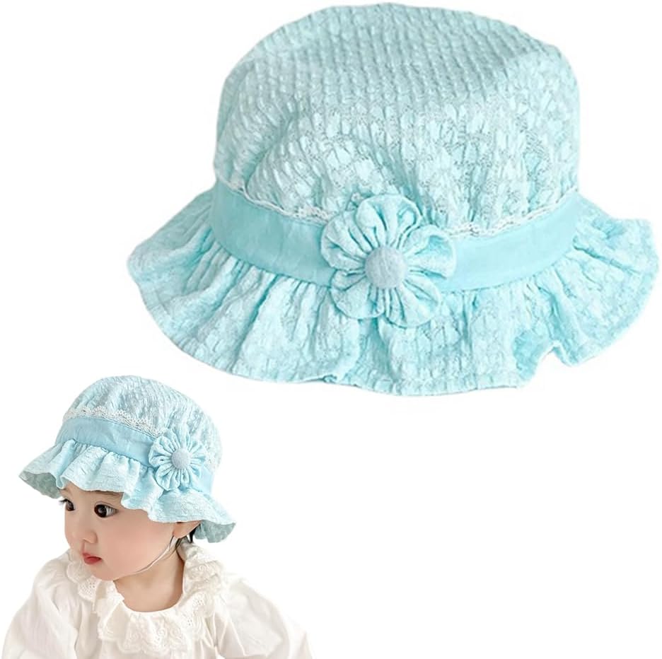 SNOWIE SOFT® Baby Hats for Girls, Sun Hats for Baby Toddler Girls, Windproof Summer Hat with Chin Strap Bucket Hat Cute Daisy Bucket Hat Travel Sun Hat for Baby 3-12 Month, Blue