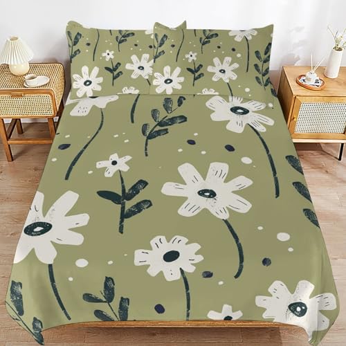 Linge de lit floral réversible 3 pièces en microfibre légère