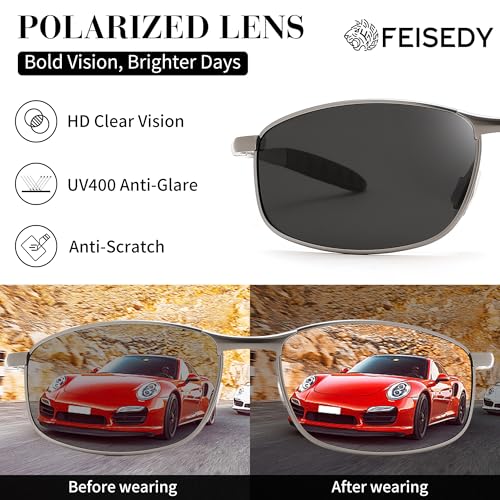 Image of FEISEDY Rectangle Polarized Square Sunglasses for Men Women B2444 | Photochromic, Night Vision, Automatically darken in sunlight, 100% UV400, Driving, Fishing, Climate Pledge Friendly