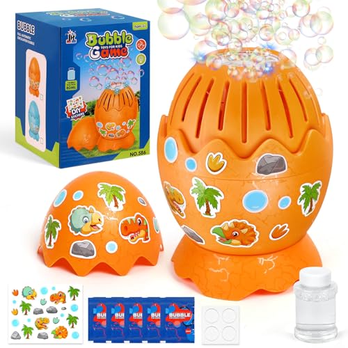 Aooess 3-8 Year Old Boys Girls Bubble Machine: Dinosaur Egg Bubble Maker with Light for Age 3 4 5 6 7 8 Years Old Kids Bubble Blower Toys for Toddlers Birthday Party Bubble Blowing Toys (Orange)
