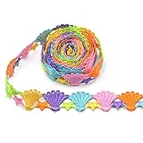 Cinta de encaje con patrón de concha de mar y estrellas, cinta bordada colorida.