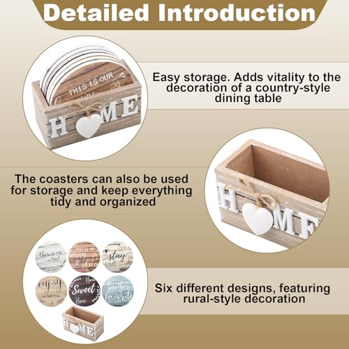 Wooden Coasters Set of 6 with Holder, Housewarming Gifts for New Home - Image 4