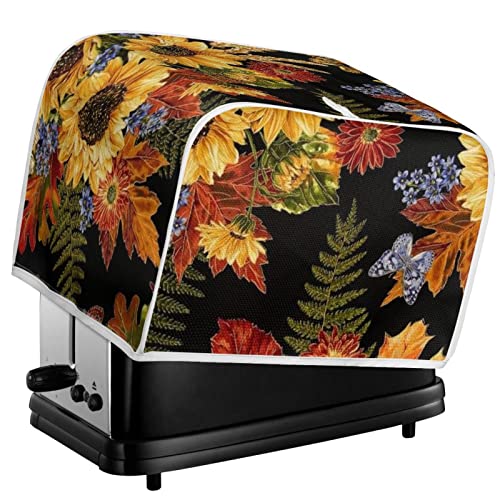 Salabomia Toaster Dust Cover 2 Slice, Sunflower Anti-Sputtering Toaster Covers, Leaf Print Washable Decorative Bread Toaster Cover, Dust Fingerprint Protection For Toasters Bread Maker, Black #TOP5