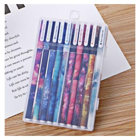 10pcs Colour Pens Gel Pens 0.38mm Cute Starry Sky Pattern Pens, for School Office Home, 10 Ink Color Cover