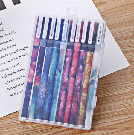 Oriental riverkit 10pcs Colour Pens Gel Pens 0.38mm Cute Starry Sky Pattern Pens, for School Office Home, 10 Ink Color