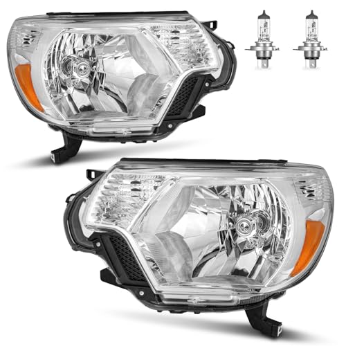 ROADEAL Headlights W/Bulbs for 2012 2013 2014 2015 Toyota Tacoma Halogen Headlamp Replacement Driver & Passenger Side