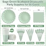 350 Pcs Light Green Scalloped Paper Plates Shell Edge Disposable Tableware Cocktail Napkins Cups Plastic Spoons Forks Knives for Wedding Baby Shower Picnic Birthday Party Supply for 50 Guests - Image 2