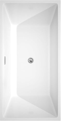 Miniatura 4 de Sara - Bañera independiente de 63 pulgadas, color blanco, con drenaje cromado pulido y ribete de desbordamiento