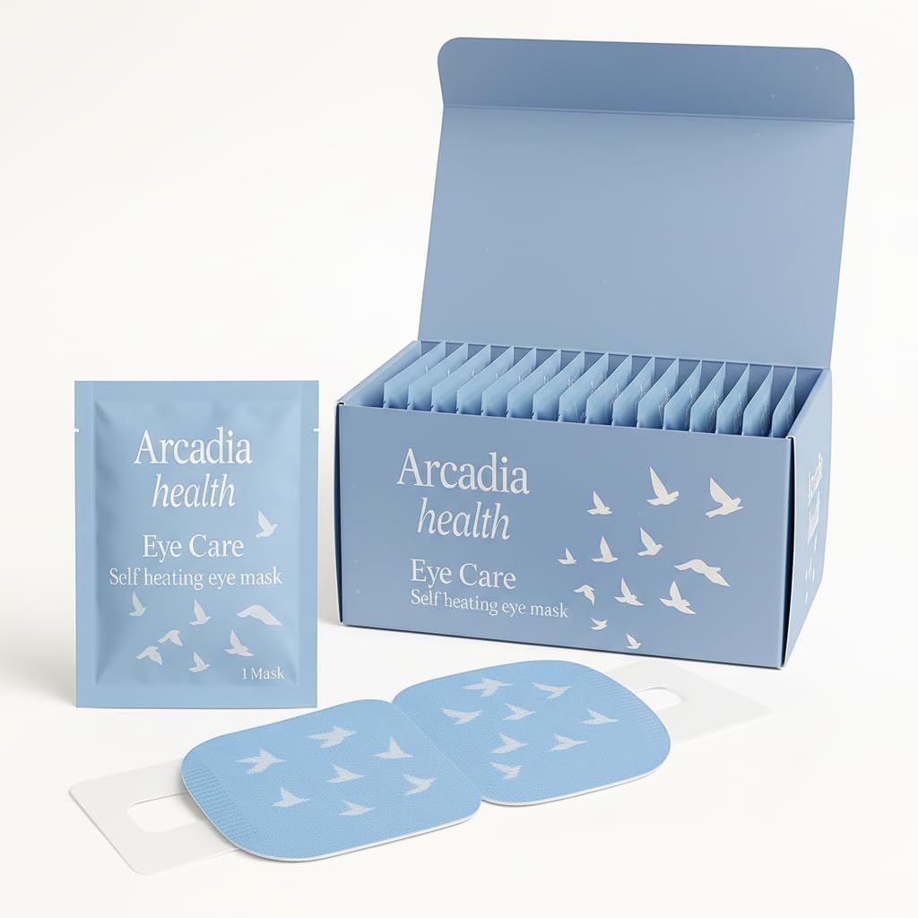 Arcadia Health Self-Heating Mask – 30 Single-Use Warm Compresses for Dryness, Puffiness & Migraine Relief – Soothing Steam Mask for Relaxation, Sleep Support & Under-Eye Care
