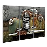 Taille: 130x80cm - 3 Panneaux islandburner Tableau sur toile Voiture ancienne des années 1930 Cadre Affiche Poster Murale Tableaux
