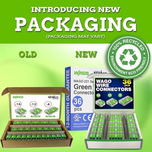 WAGO 221 Series Green Range 36pc Compact Splicing Wire Connectors | Includes (16x 221-422) (12x 221-423) (8x 221-425) | WAGO Green Connectors | 221 Lever Nuts Electrical | (2-port) (3-port) (5-port) by New Age America - Image 7