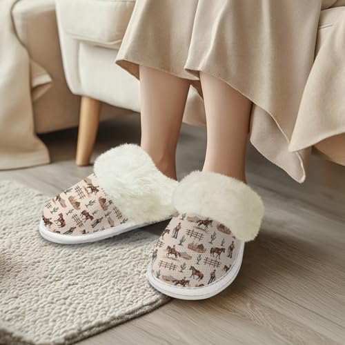 Fuzzy House Slippers for Women Winter Comfy Warm Slip-on Slippers Indoor Fluffy Bedroom Shoes Size 5-132