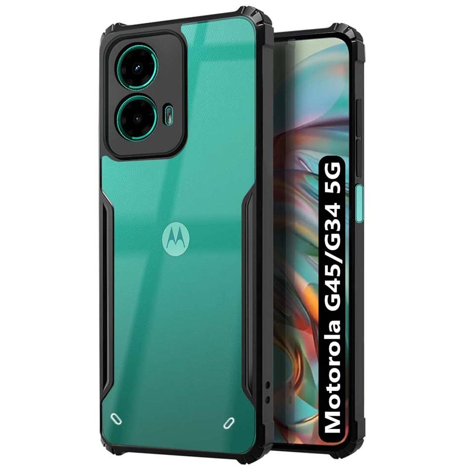 Fashionury Shockproof Crystal Back Case for Motorola Moto G34 / G45 5G | 360 Degree Protection | Protective Design | Transparent Back Case for Motorola Moto G34 / G45 5G (PC, TPU | (Black Bumper) (B0CSYW8XVM) Amazon Price History, Amazon Price Tracker