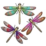 UXZCVIO 3pcs Metal Dragonfly Garden Art Decorations, Outdoor Hanging Wall Decor Sculptures for Home Garden Yard Patio Window