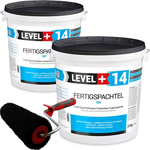Glätt-Set Fertigspachtel 40kg Finish Feinputz Weiß + Profi Glättwalze 250mm Gipsspachtel Flächenspachtel Fein Spachtel SET210