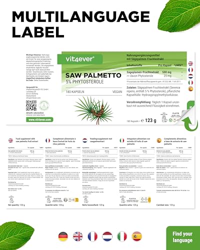 Foto von vit4ever Saw Palmetto Extrakt - 180 Kapseln mit 500 mg Extrakt