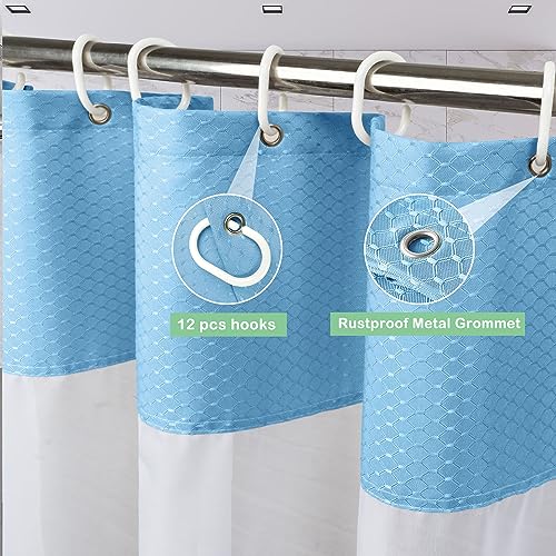 UFRIDAY Waffle Weave Fabric Shower Curtain with Mesh Window, Heavy Duty Decorative Bathroom Curtain with White Pique Pattern, Spa-Like Hotel Luxury, Water-Repellent,72 x 72 Inches by UFRIDAY - Used condition - Image 2
