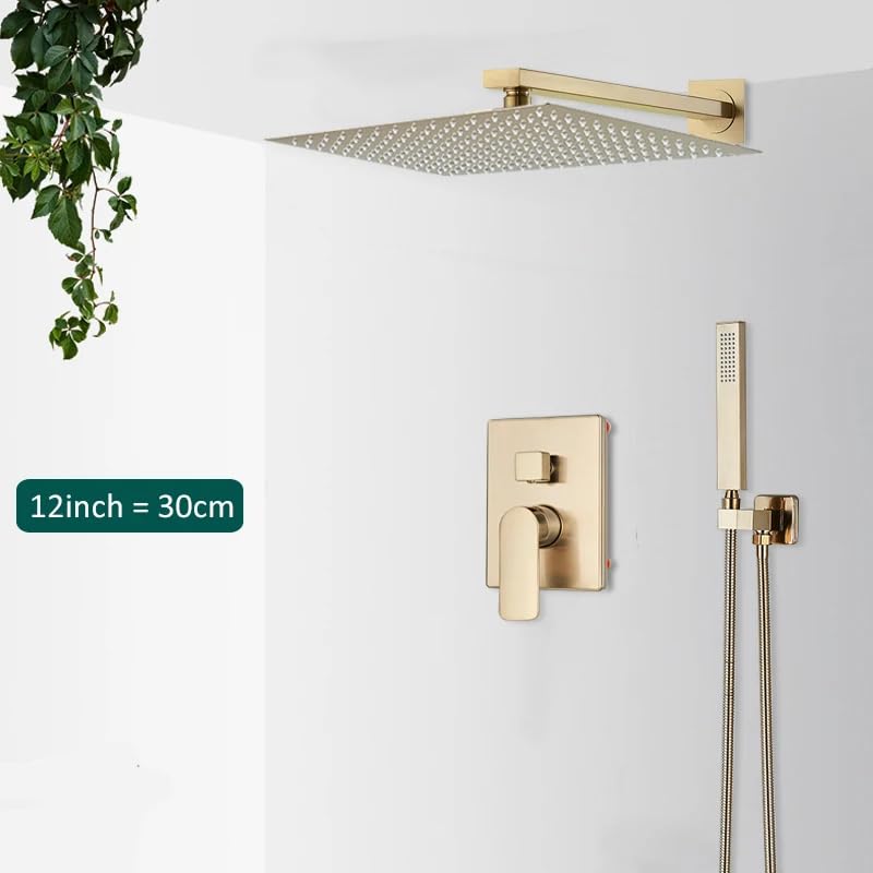 Robinet de douche encastré or brossé et système de douche mural complet - 4