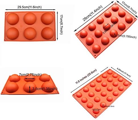 BAKER DEPOT Bakeware Set Silicone Mold for Cake Decoration Jelly Pudding Candy Chocolate 6 Holes Semicircle 15 Holes Semicircle 24 Holes Semicircle Each Design 1pc Brown Color, Set of 3