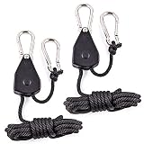 Cordes à Cliquet avec Crochets, Sangle à Cliquet Corde, Sangle à Cliquet Corde 1/8 Pouces Rope Ratchet Robuste Réglable pour Lampe à Suspension Growth, Capacité de 68 kg par Paire, 2 Pièces