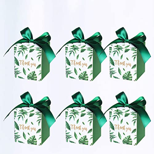 Nuobesty Container 40Pcs With For Flower Candy Green Supplies Container Party Shower Paper Square Wedding Leaf Favor Bowknot Treat You Thank Gift Chocolate Ribbon Wrapping Snack #TOP2