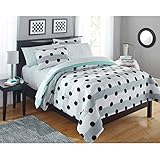 Fresh and Stylish Your Zone Grey Stripe Dot Bed in a Bag Bedding Comforter Set, Full