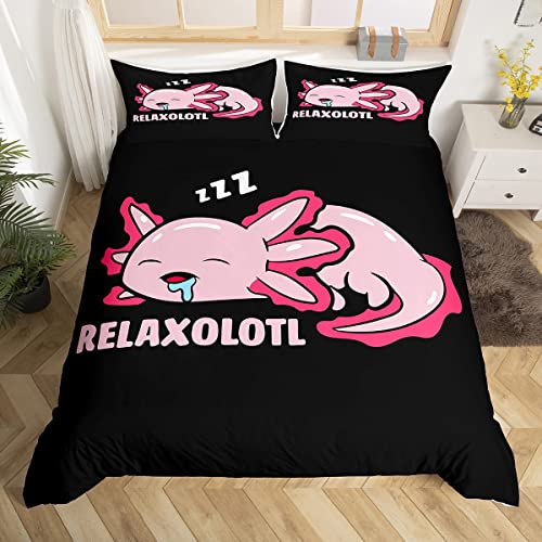 Toddler Cute Axolotl Comforter Cover Kids Cartoon Salamander Bedding Set Kawaii Ocean Sealife Duvet Cover for Children Boys Girls Reptile Animal Bedspread Cover Double Size