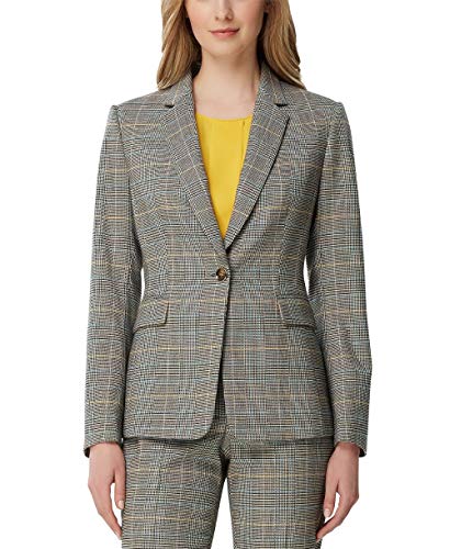 Tahari ASL One-Button Plaid Blazer Mustard Grey Plaid 18