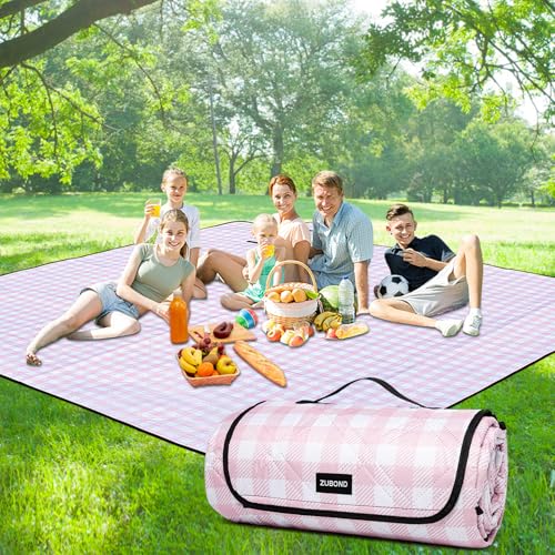 Picnic Blankets Outdoor Blanket Waterproof 80x80 Extra Large Beach Blanket Sandproof Foldable Machine Washable Vintage Gingham Picnic Mat Grass Lawn Park Family Camping Party Music Festival