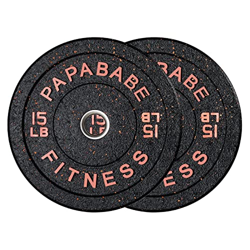 Papababe Bumper Plates, High-Bounce Olympic Weight Plates With Colored Fleck-Rubber Weights Plates For Weight Lifting And Strength Training (15 Lb, Pair) #TOP4