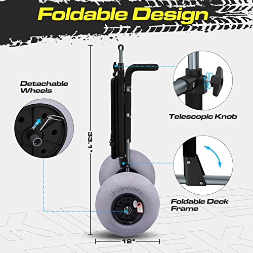 Kings Trek Beach Cart With Big Wheels For Sand, Foldable Beach Wagon Cart With 12 Inch Balloon Tires, Rust Free Utility Cart - 20.1" X 14.6" Cargo Deck & 165 Lbs Loading Capacity #TOP4