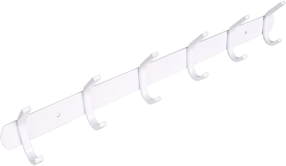 VXAR Coat Racks Wall Mounted 6 Hooks Hanger Heavy Duty Stainless Steel for Hanging Towel Clothes Robes Bag Purse Entryway Bathroom Bedroom White 2P
