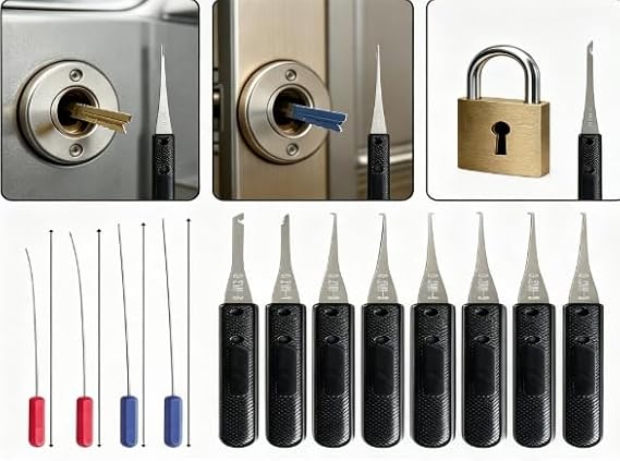 12Pcs Broken Key Extractor Set, 0.2-0.4mm Lock Picking Kit(Black)