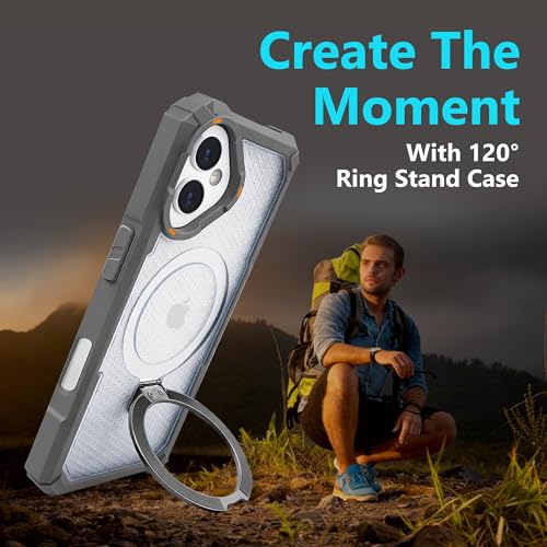 Image of AIBEX Transparent Back Cover Compatible for iPhone 16| Mag-Saf Magnetic Ring Kickstand | Shockproof Dual Layer Military Grade Drop Protection Armor Case| Wireless Charging Support - Grey