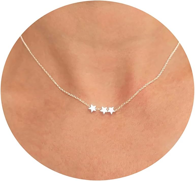 TasisoDainty Moon and Star Pendant Necklace for Women 14K Gold Crescent Moon Long Necklace Delicate Tiny Star Charm Necklace Minimalist Jewelry