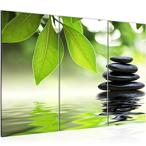 Runa Art Wandbilder Feng Shui Steine Bild XXL Wohnzimmer Schlafzimmer Grün Zen Spa 120 x 80 cm 3 Teilig 501131a