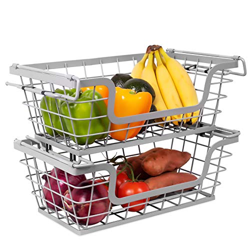 BirdRock Home Wire Basket for Storage - Set of 2 Baskets - Stackable