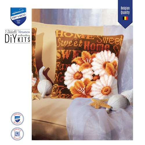 Image of Vervaco Cross Stitch Cushion Kit Modern Daisies 16 inch x 16 inch
