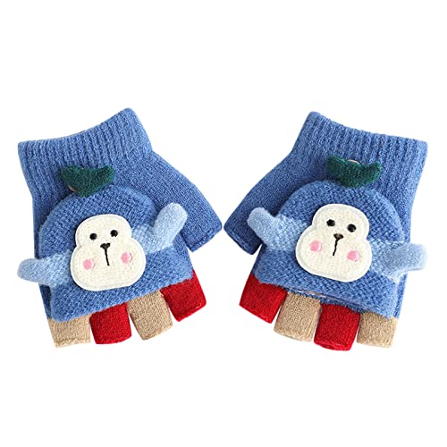 YuQIN Manoplas para niños con lengüeta desmontable, lana de invierno, guantes cálidos sin dedos, azul, Tallaúnica Cover