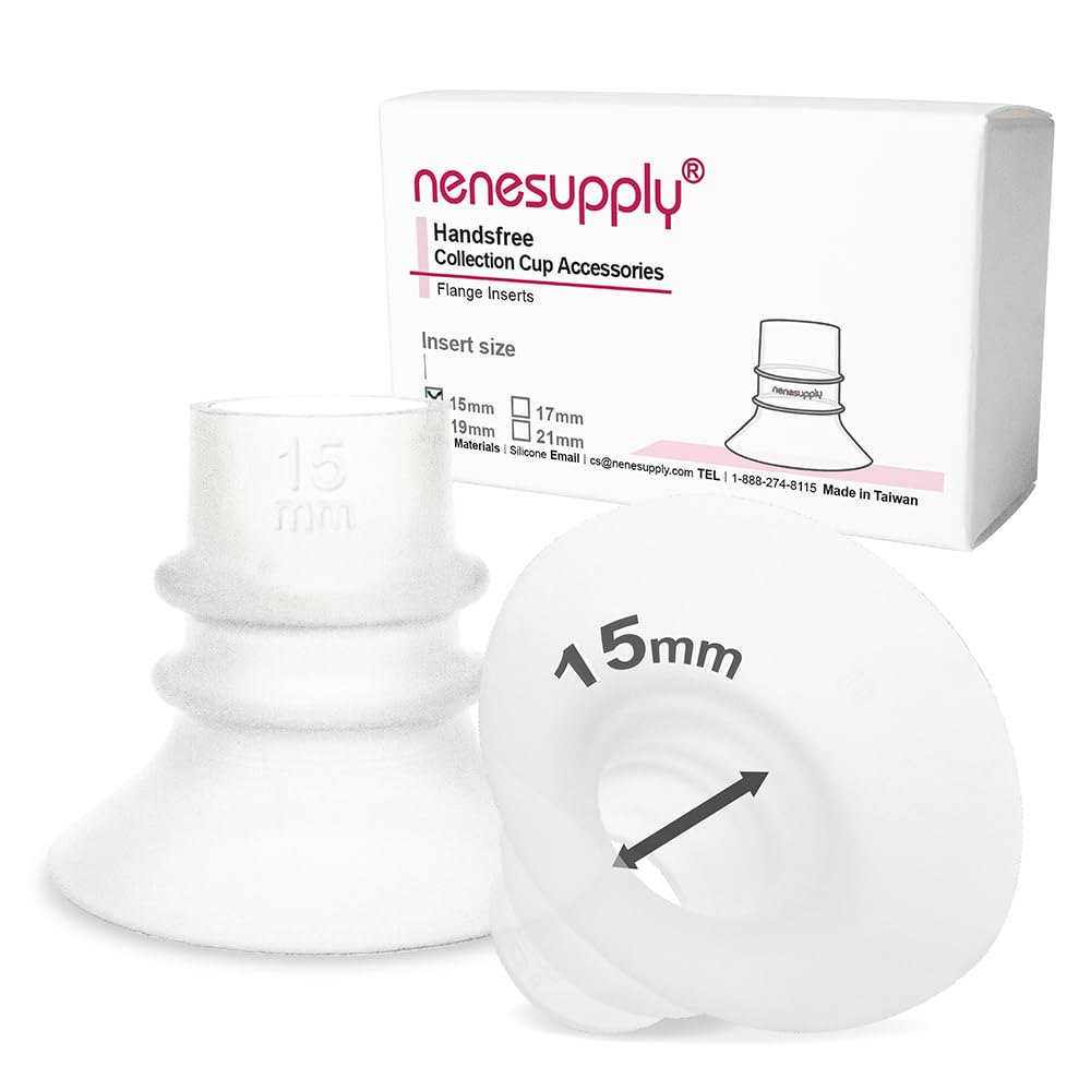 Nenesupply 15mm Flange Inserts for Handsfree Wearable Collection Cups. Work with 24mm breastshields/Flanges. Reduce Flange Size to 15mm. Compatible with Spectra, Medela Elvie Momcozy Flanges