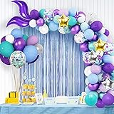 💜Amplia aplicación: nuestro arco de globos de cola de sirena es adecuado para decoraciones de fiesta de cumpleaños de sirena, baby shower, fiesta temática del océano, suministros de fiesta bajo el mar, etc.