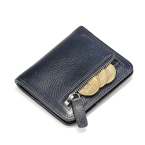 mens zipper leather rfid blocking wallet Portable mini wallet with multiple card slots for banknotes (Bluish grey)