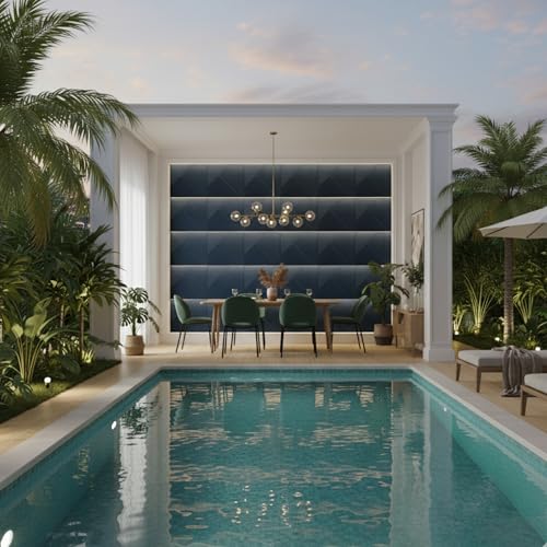 Image of Kayra Decor Wall Panels for Bedroom - PVC Fluted Design Navy Blue Color 19.7 inch x 19.7 inch (Pack of 12) - Covers 32.34 Sq. Ft.