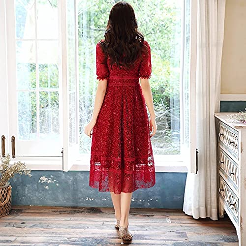 pink lace swing dress Floral Lace Halter Neck Ruffle Trim Chiffon Prom Party Swing Dress  Miusol