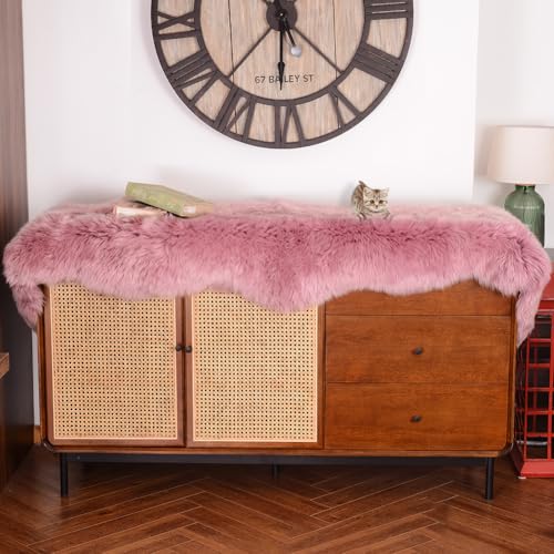Premium Genuine Fur Sheepskin Rug Real Australia Sheepskin Natural Luxury Fluffy Lambskin Fur Area Rug Seat Covers for Kids Bedroom Sofa Chair Cover (Light Pink, Double Pelt/2ft x 6ft)