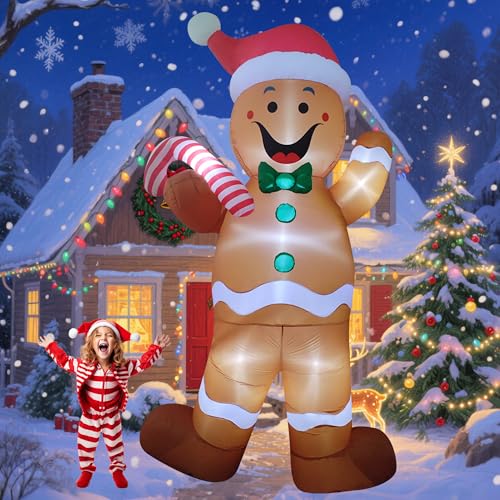 Image of EEkiiqi 12ft Led Light up Giant Christmas Inflatable Outdoor Decor Blow Up Inflatable Yard Decoration for Yard/Party/Lawn/Garden/Doorway (Gingerbread Man)